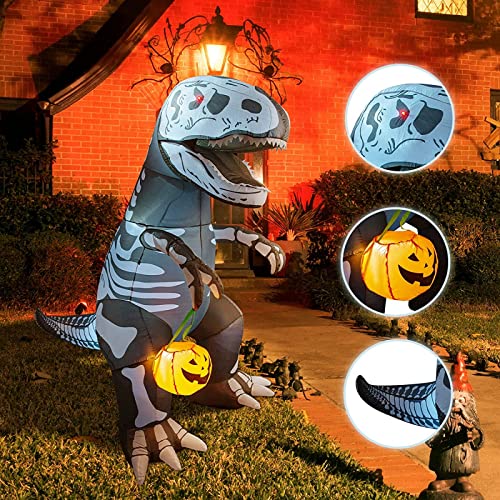 6.5ft Halloween Inflatable Skeleton Dinosaur w/ Build-in LEDs