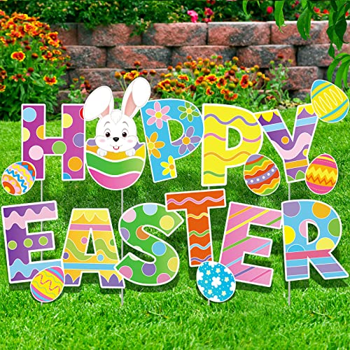 4 Pcs Happy Easter Yard Signs Decorations