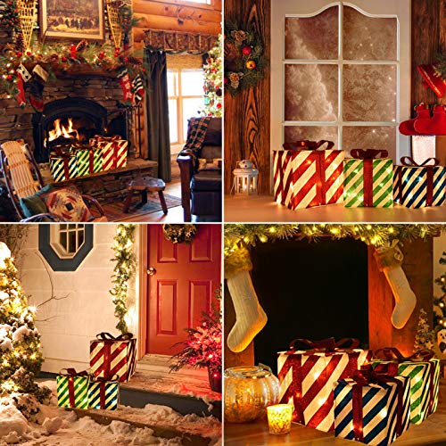 Set of 3 Lighted Christmas Gift Box Decorations, Red Green and Blue Lit Present Boxes Décor (80 Lights)