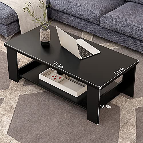 Rectangle Wooden Coffee Table w/ Storage Shelf 9.3 x 18.8"