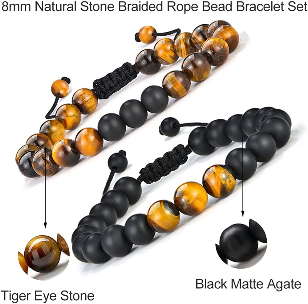 Fathers Day Gifts for Mens Bracelet - 8mm Stone Tiger Eye Lava Rock Stress Relief Bracelet