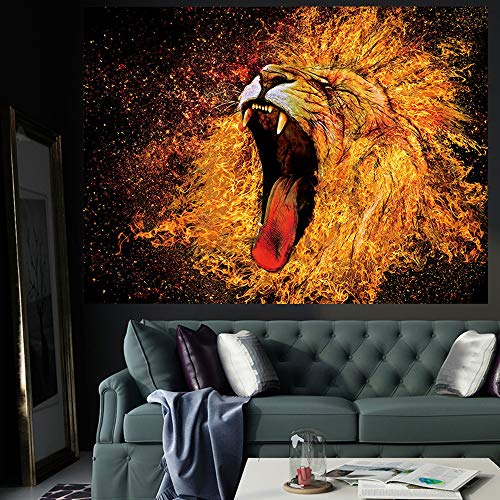 Howling Flame Lion Wall Art Tapestry Wall Hanging 59''x79''