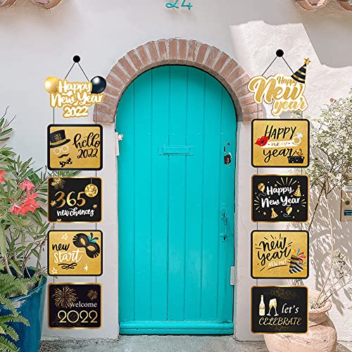2022 Happy New Year Door Hanging Banner Signs Decorations w/ Ropes & Glue