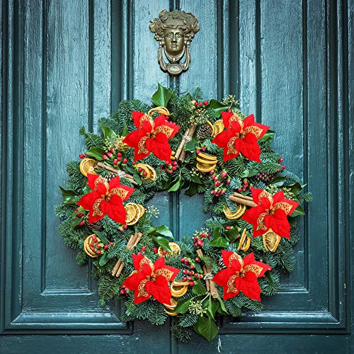 24 PCS Red Poinsettia Artificial Flowers Glitter Christmas Tree Ornaments