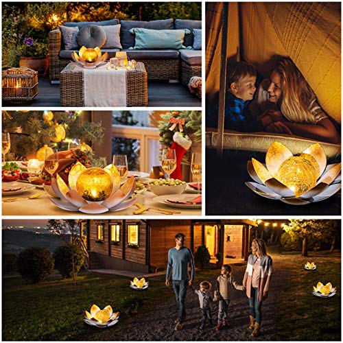 Lotus Solar Light Garden Decor ,Waterproof LED Crackle Globe Glass Flower Light