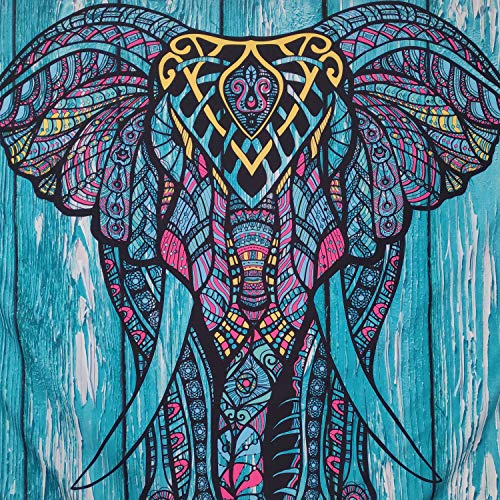 Elephant Tapestry Vintage Blue Old Wooden Plank Tapestry
