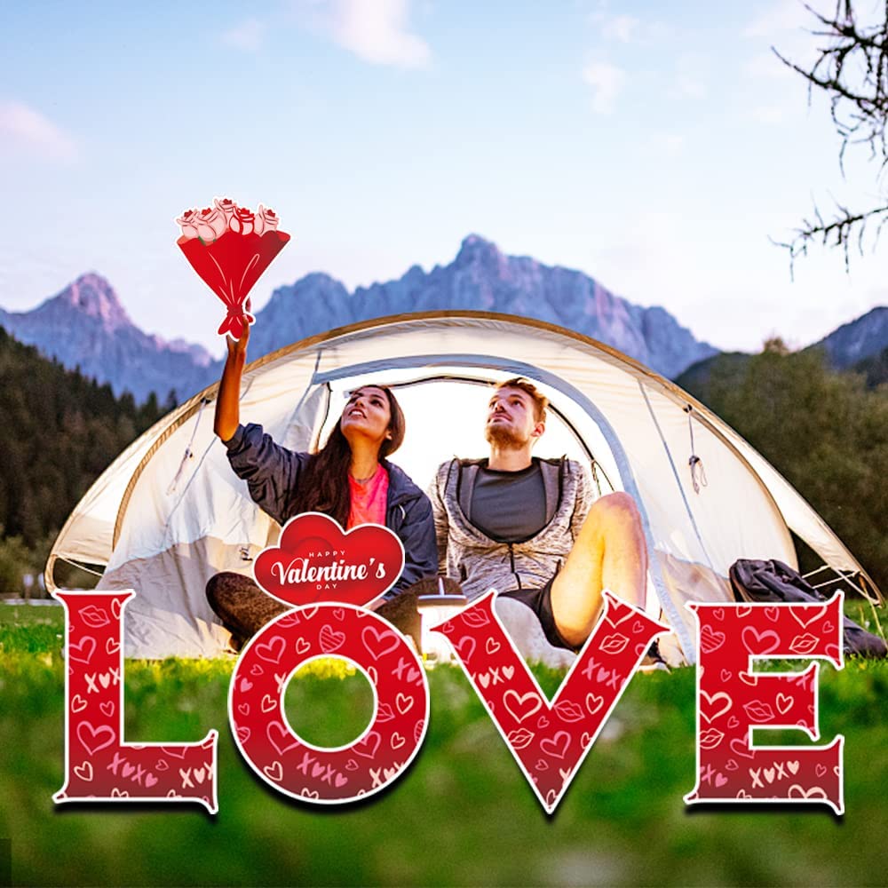 Valentine's Day Decor Yard Signs w/ Stakes-6PCS Large Corrugate Heart Flower Love Letter