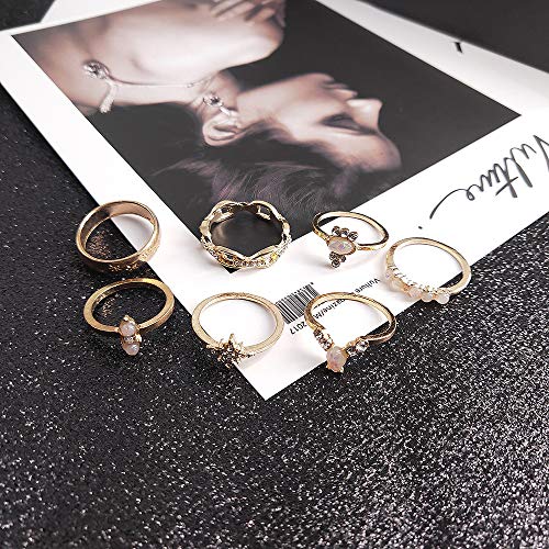 Crystal Knuckle Finger Ring Set- Stackable Rhinestone Gold Rings