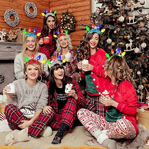 4 Pack Christmas LED Headbands with Colorful Light Up Bulbs 6 Flash Modes