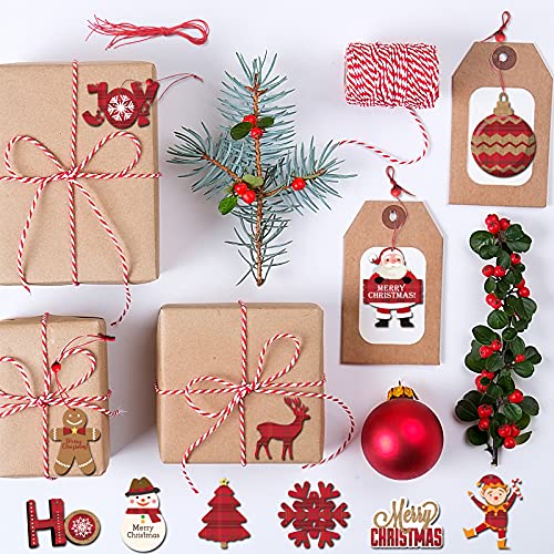 12 Pieces Wood Buffalo Plaid Christmas Ornaments