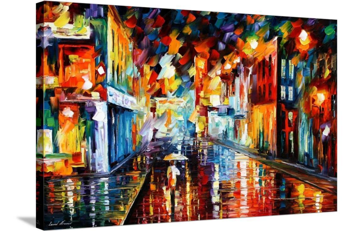 City Under Rain, Abstract Wrapped Canvas Print Wall Art Home Decoration
