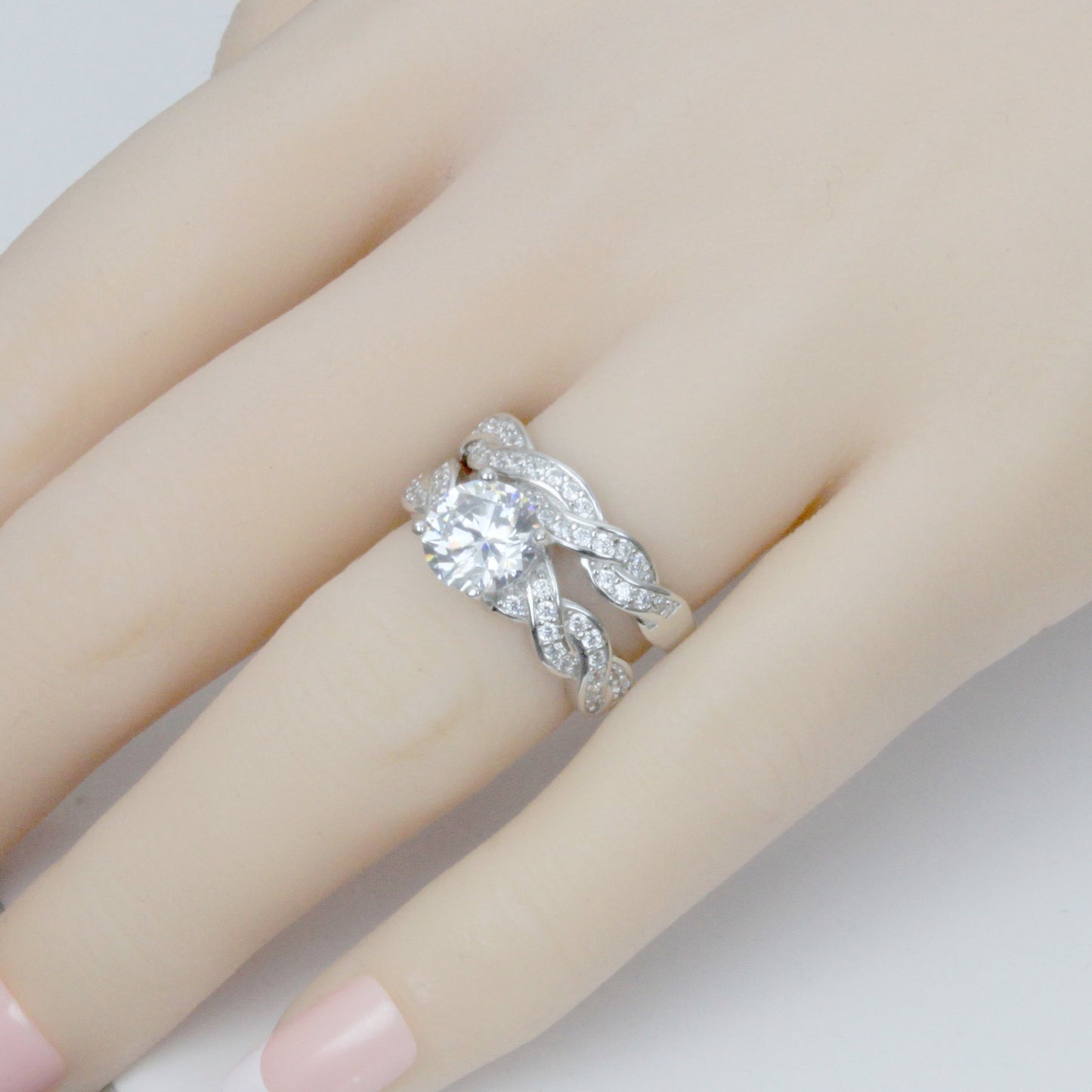 Silver 925 CZ Cubic Zirconia Infinity Wedding Engagement Ring Set