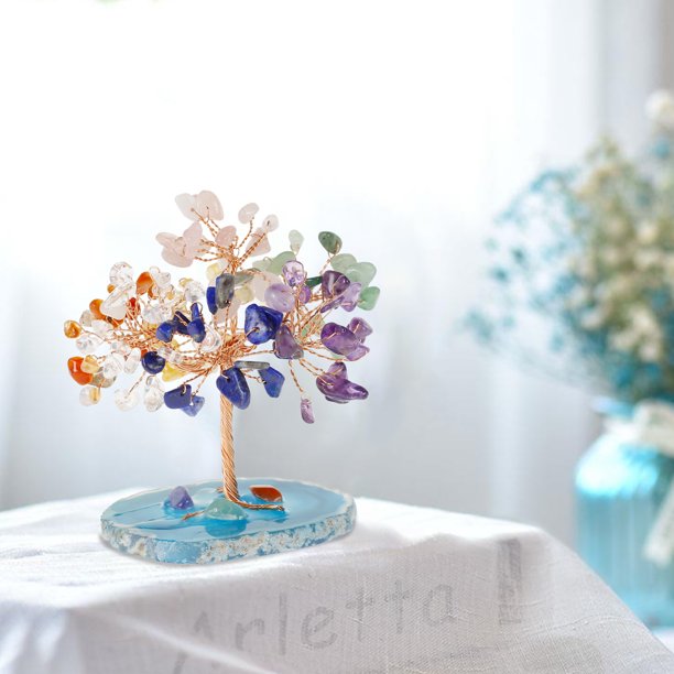 Natural Crystal Tree with Amethyst Cluster Crystal Base Tree Figurines Feng Shui Desk Decor