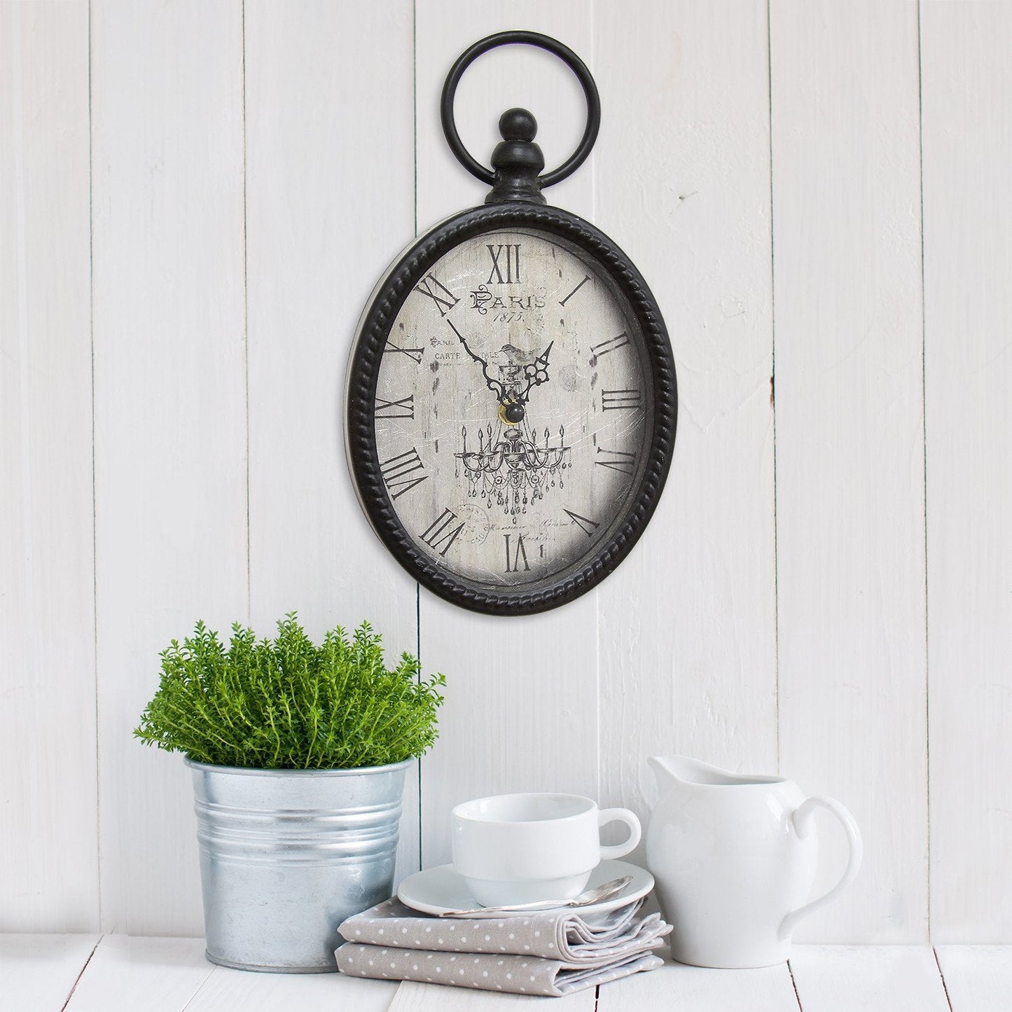 Antique Black Oval Wall Clock for Home Decoration