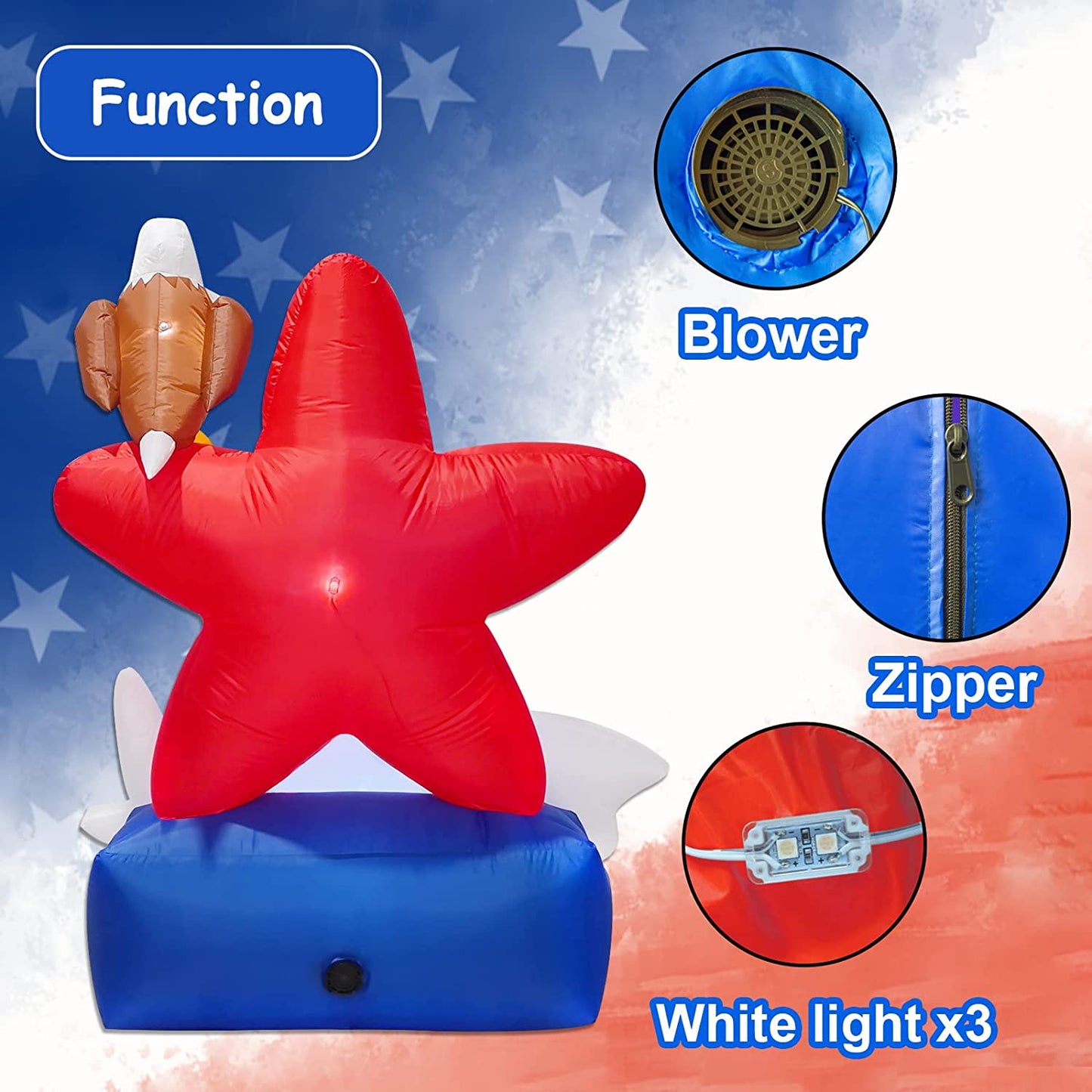 5.2FT 4th of July Inflatable Decorations,Star American Flying Bald Eagle with Build-in LEDs