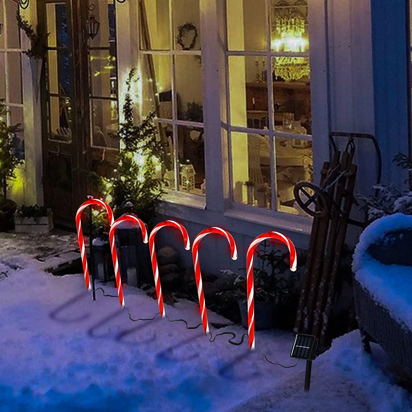 Christmas Candy Cane Lights Pathway Markers 2 Modes Solar Pathway Lights Yard Decorations (Set-of-5)