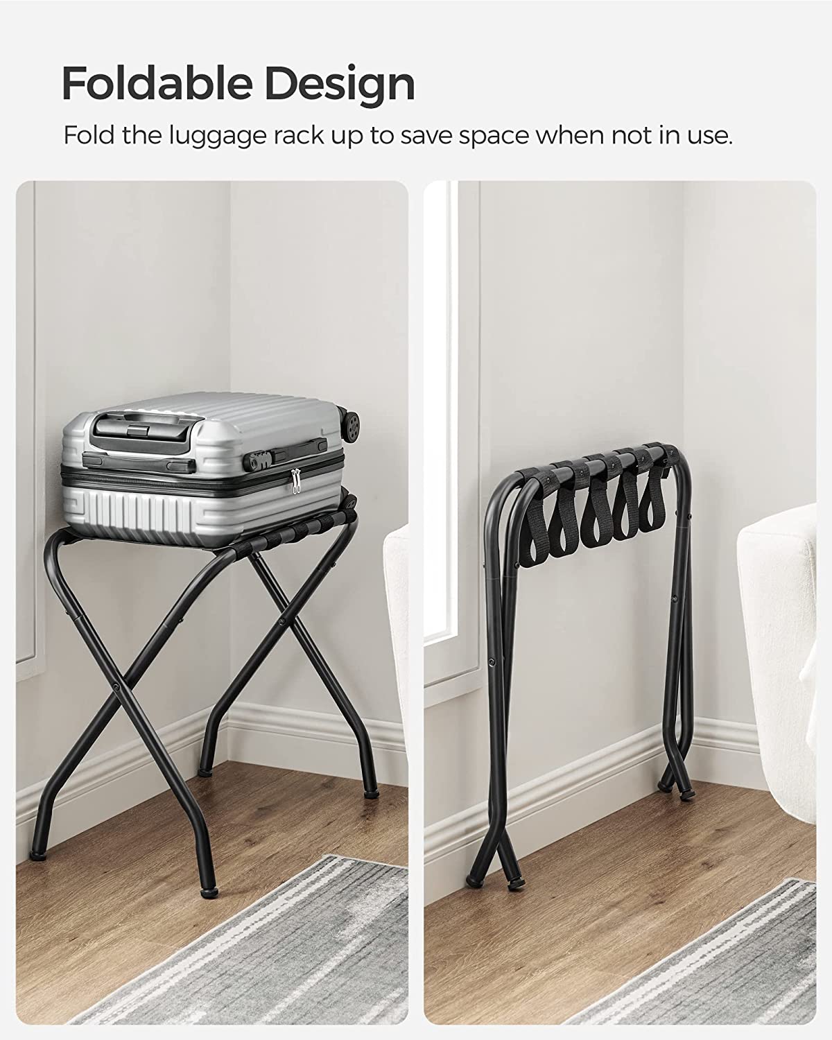Foldable Steel Frame Luggage Rack, Pack of 2 - Suitcase Stand