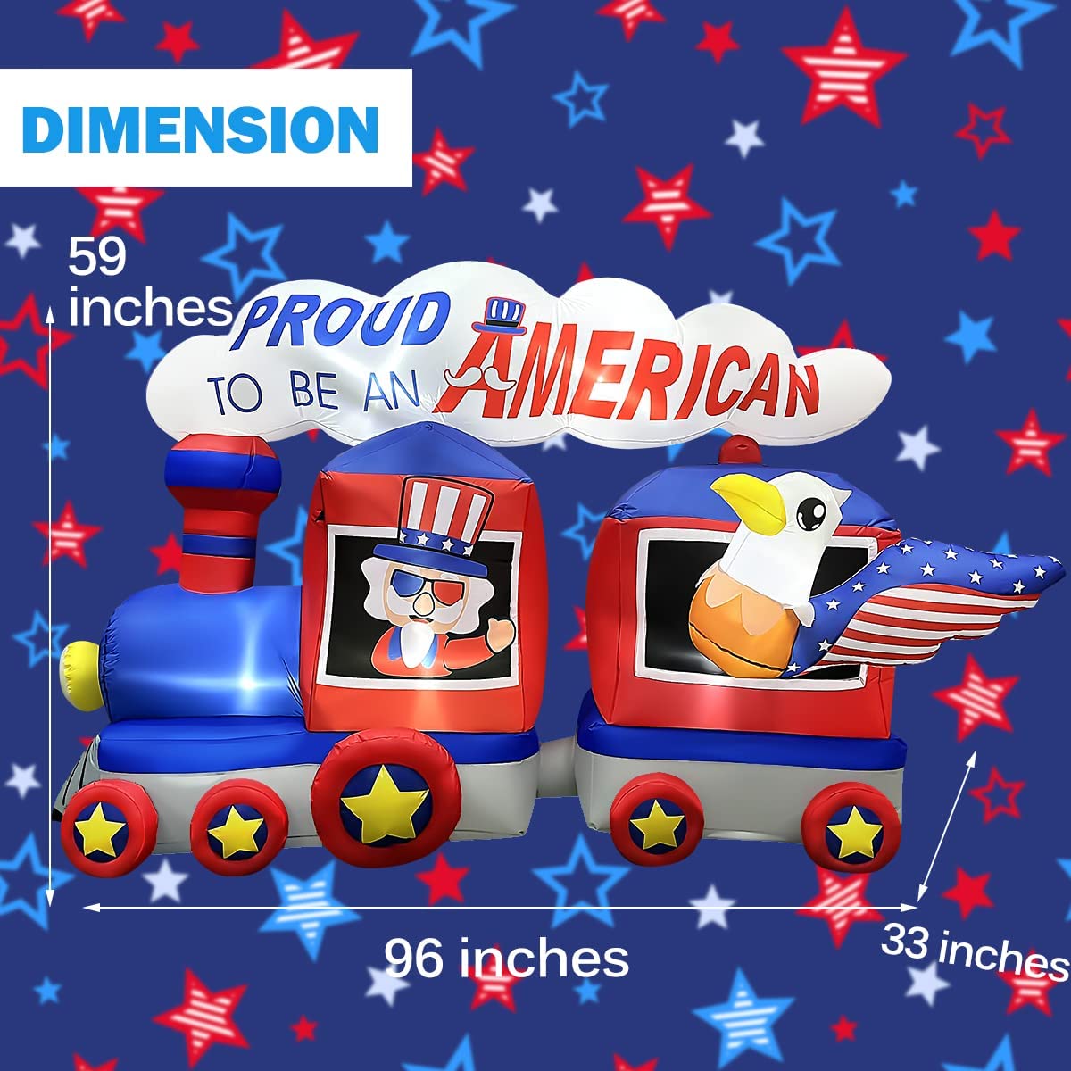 8 FT Independence Day Inflatable Uncle Sam Sitting on Train w/ Eagle & LEDs