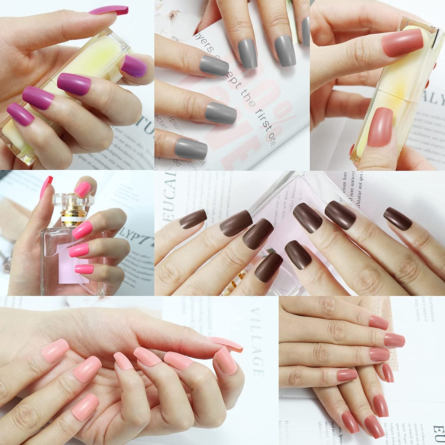 576Pcs Press on Nails, Medium Square Fake Nails Full Cover Nail Colorful Salon Art DIY 24 Color