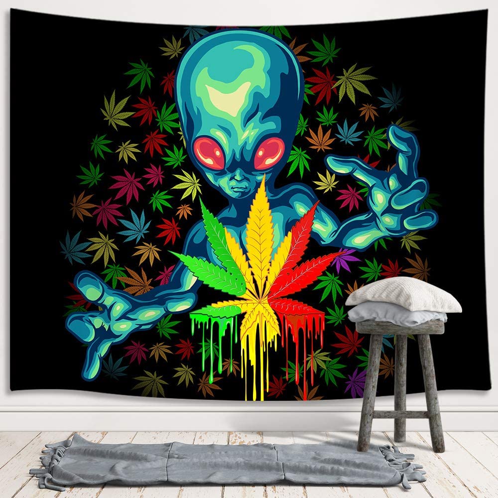 Trippy Alien Leaf Tapestry Psychedelic Tie Dye 60X40Inches