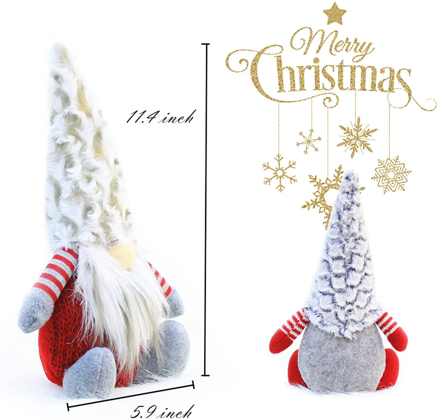 2 Pack Christmas Gnome Decorations - 11.4 Inch Handmade Plush