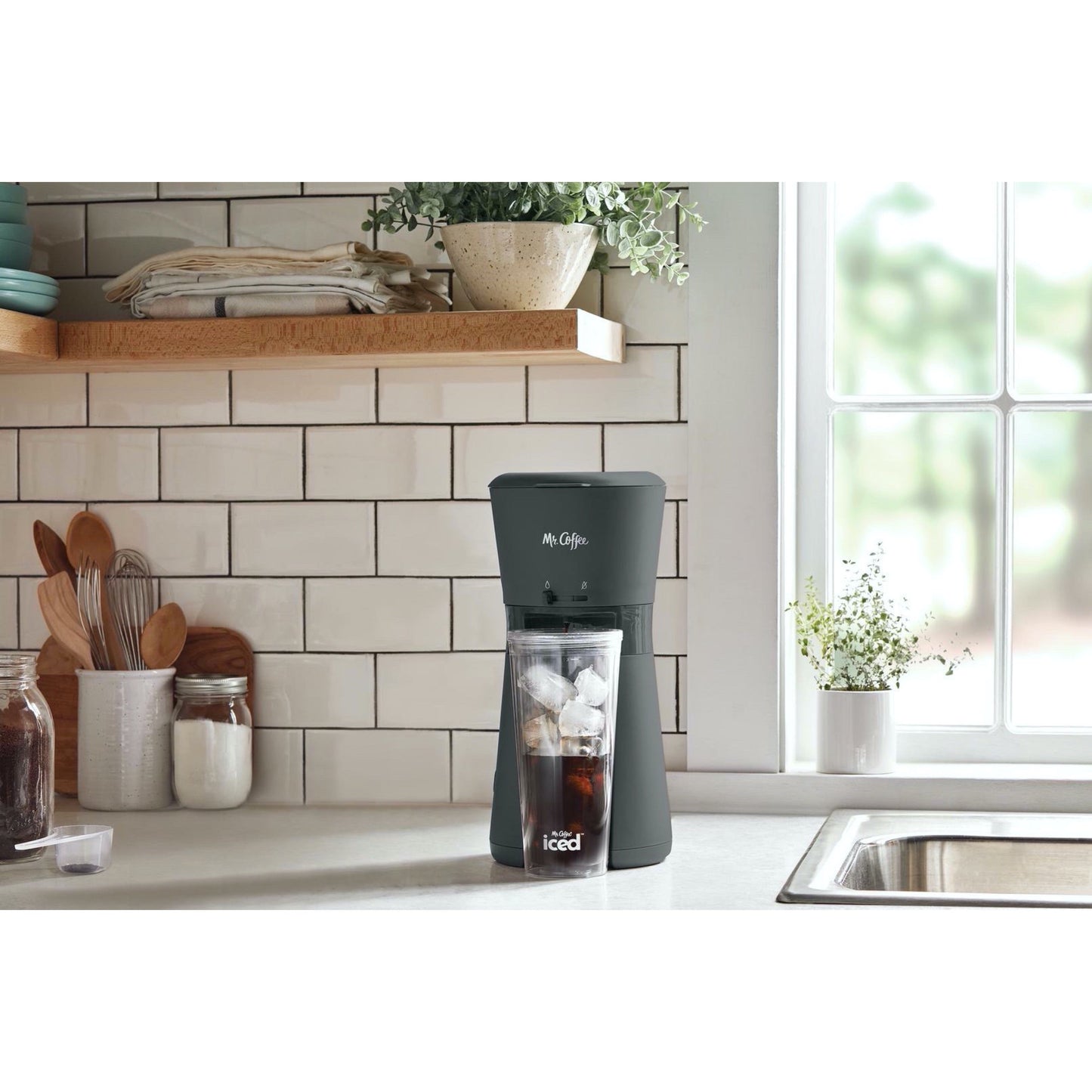 Iced Coffee Maker with Reusable Tumbler & Coffee Filter, Dark Grey