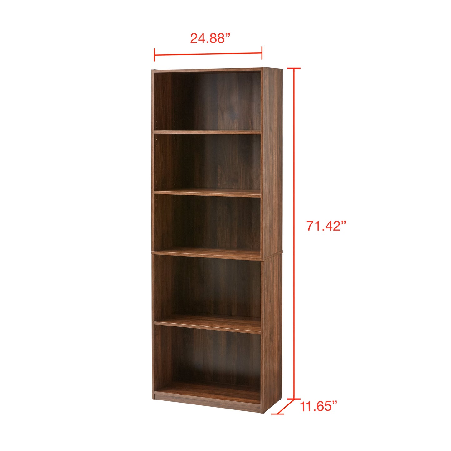 71"- 5-Shelf Bookcase with Adjustable Shelves