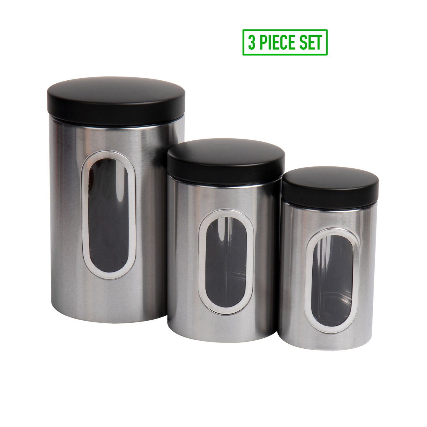 3 Piece Canister Set w/ Window, 1, 1.5, 2 Quart