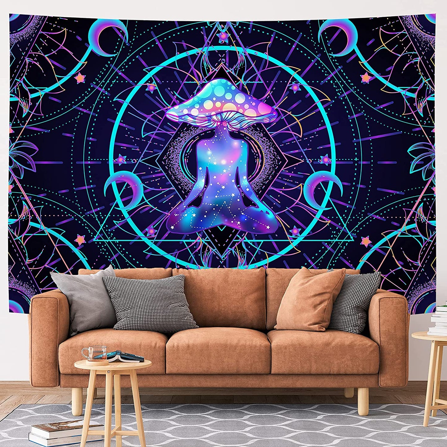 Trippy Tapestry Psychedelic Wall Hanging Mushroom Chakra Wall Blanket Decor for Home, Bedroom, Living Room and Dorm 59x82 Inches