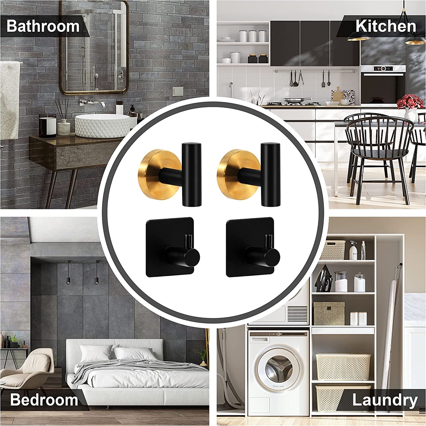 Bathroom Hardware Set 7 Pieces, Towel Bar Set Stainless Steel Wall Mounted, Black Gold