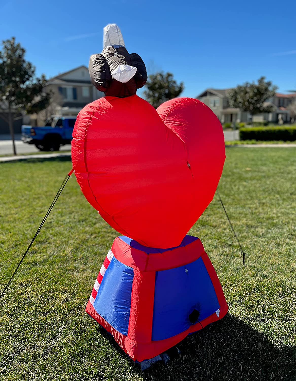 5 ft Tall Patriotic Independence Day 4th of July Inflatable Love Heart with American Flag and Bald Eagle w/ LEDs