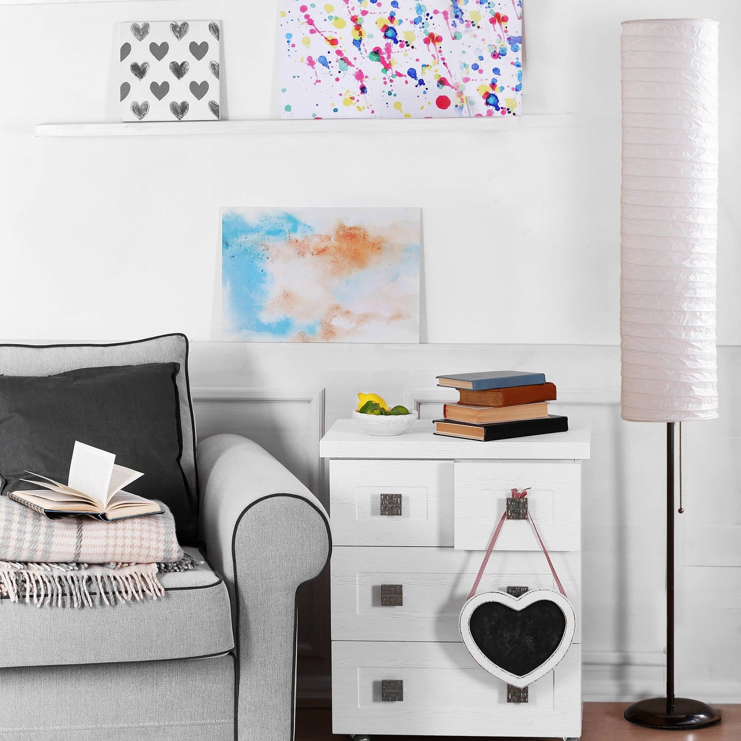 Collapsible Floor Lamp w/ Ricepaper Shade, Ivory