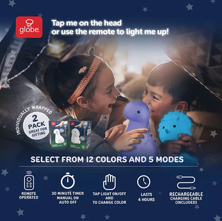Globe Electric Dinosaur Duo Multicolor Changing LED Silicone Night Light
