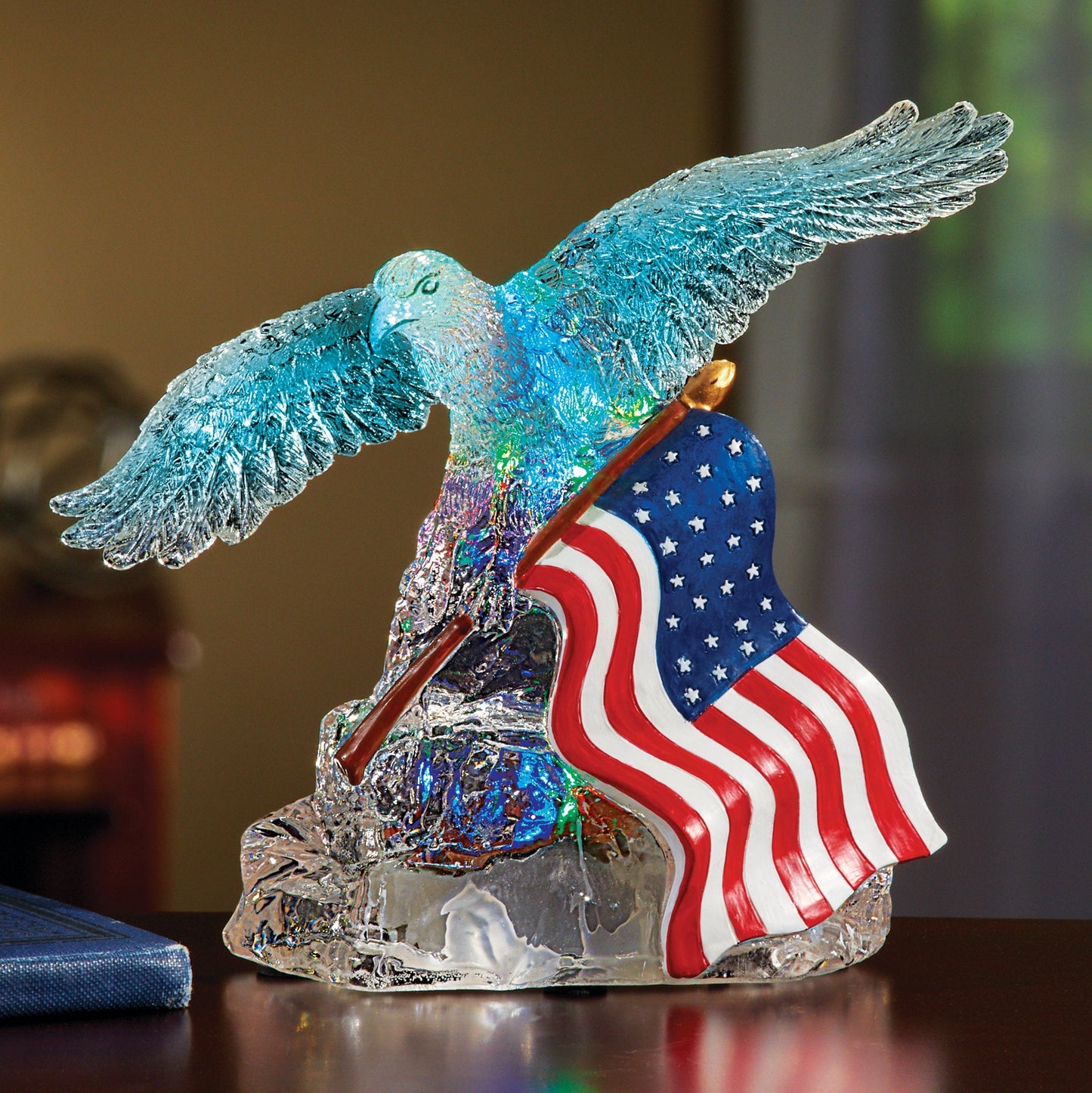 LED Lighted Patriotic Color-Changing Eagle Figurine Decoration