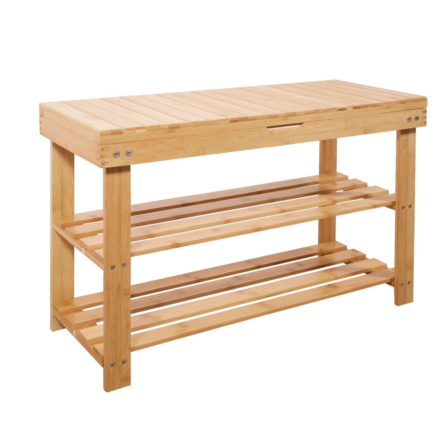 Bamboo 3 Tier Entryway Shoe Bench w/ Storage Drawer