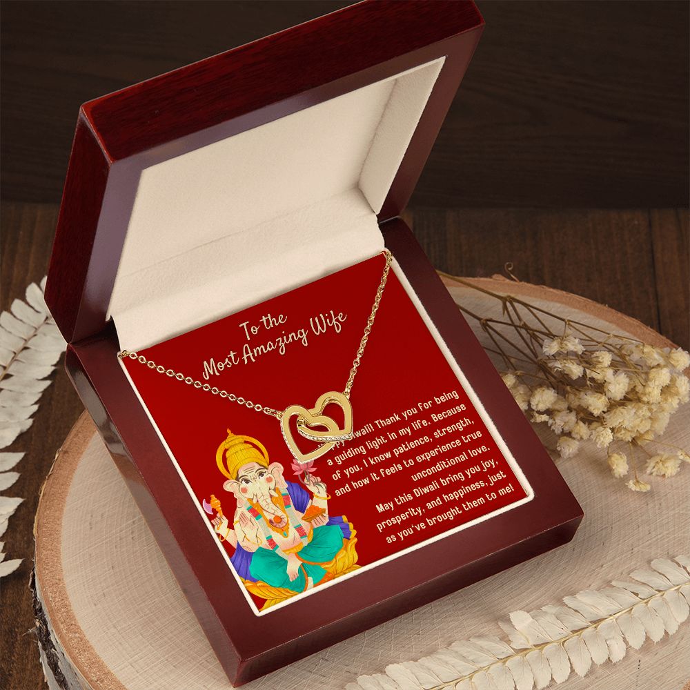 To The Most Amazing Wife Interlocking Hearts Necklace Blessed By Lord Ganesh Diwali Gift Set