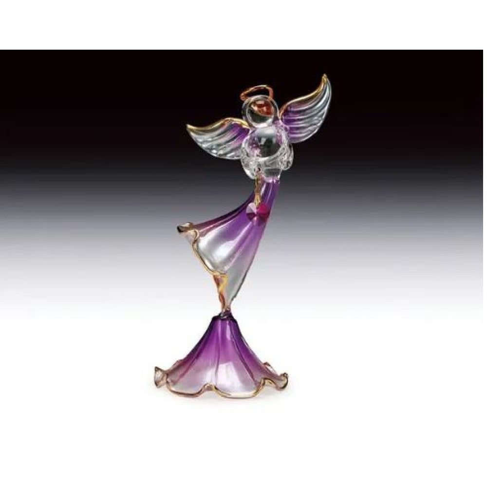 Purple Glass Angel With Heart Figurine