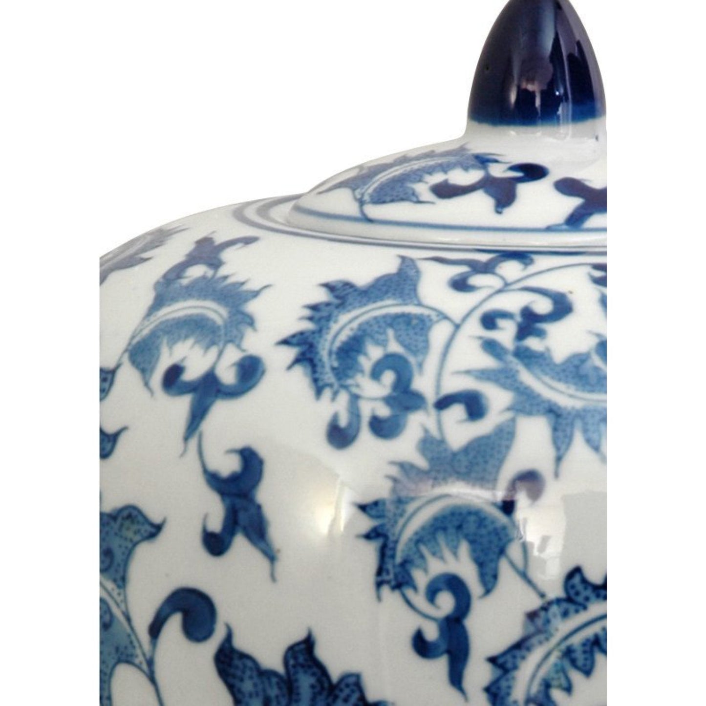 11" Floral Blue & White Porcelain Vase Jar