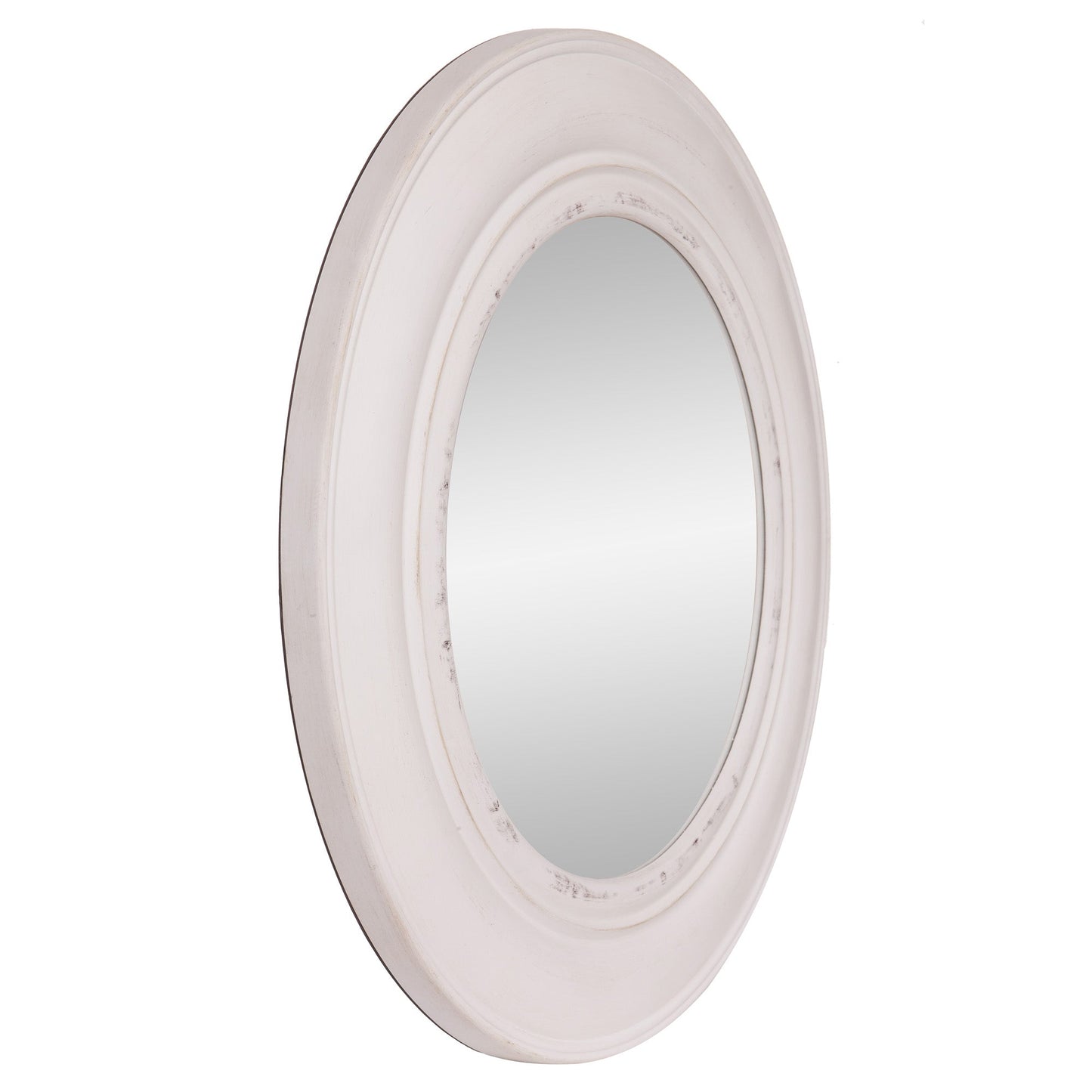 30" Distressed White Round Port Hole Wall Accent Mirror