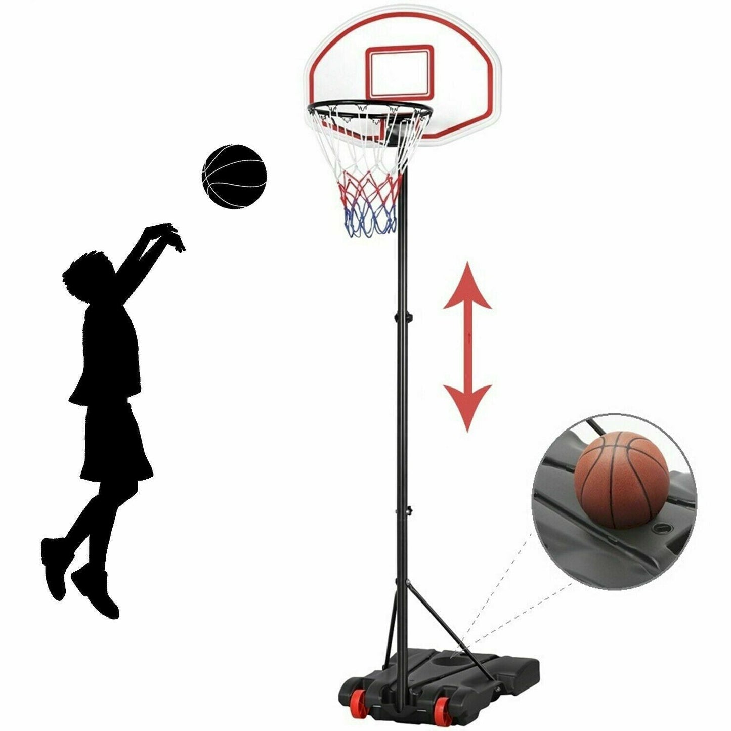 Basketball Hoop For Kids - Portable / Height Adjustable (6.5ft - 8ft) w/ Wheels