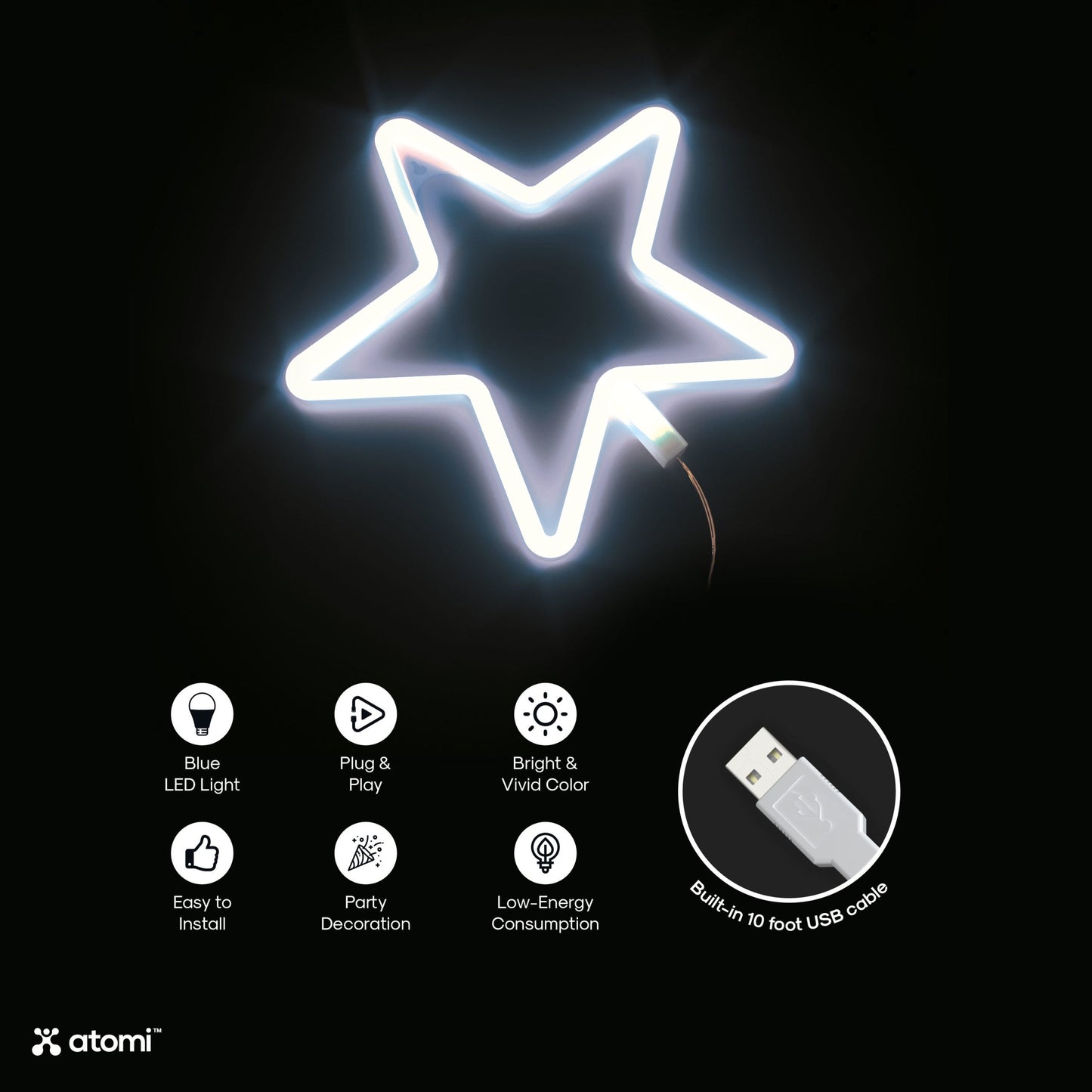 Neon LED Hanging Wall Art Star