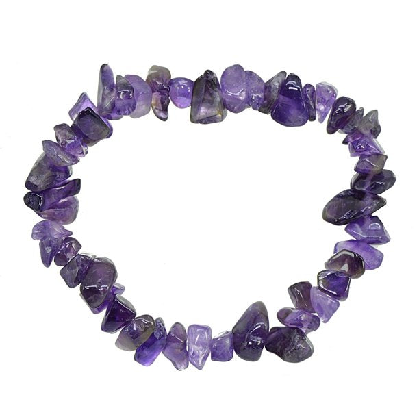 Genuine Amethyst Chip Stone Stretch Bracelet