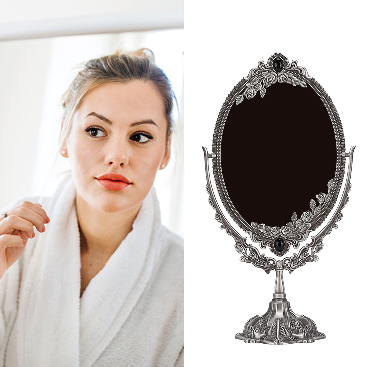 Antique Gothic Makeup Mirror - Two‑Sided