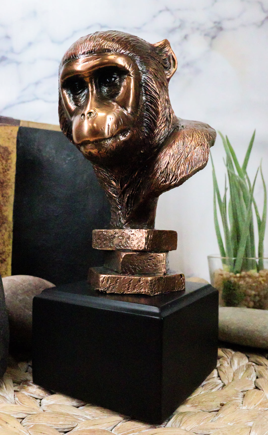 Chimpanzee Monkey Ape Head Bust Figurine w/ Base