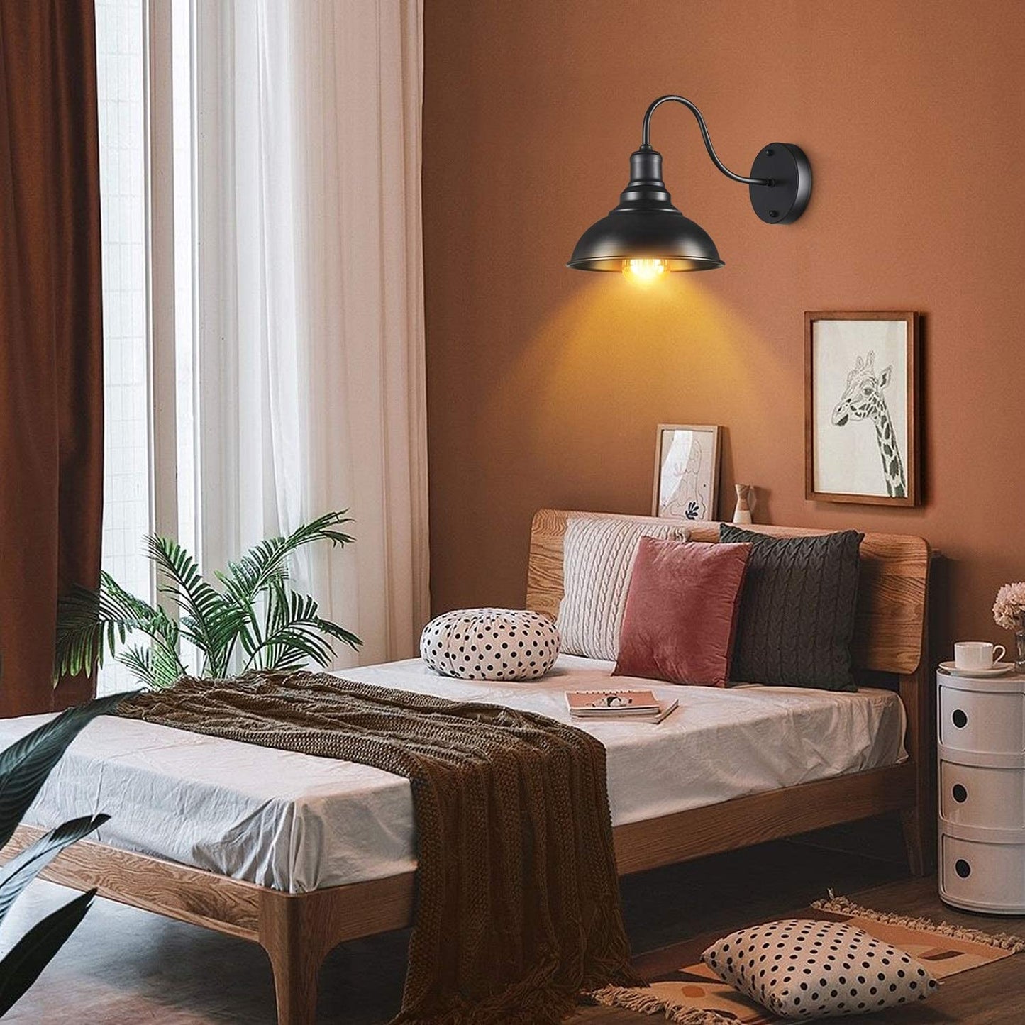 2 Pack Bedroom Wall Sconces Gooseneck Lampshade
