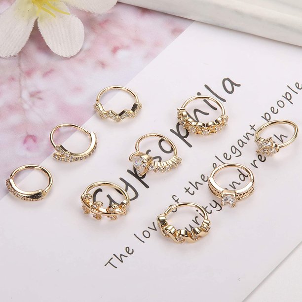 9Pcs Stainless Steel Nose Rings Hoop Earrings Gold Plated