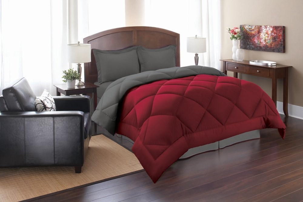 Reversible 3pc Comforter Set King- Red/Gray