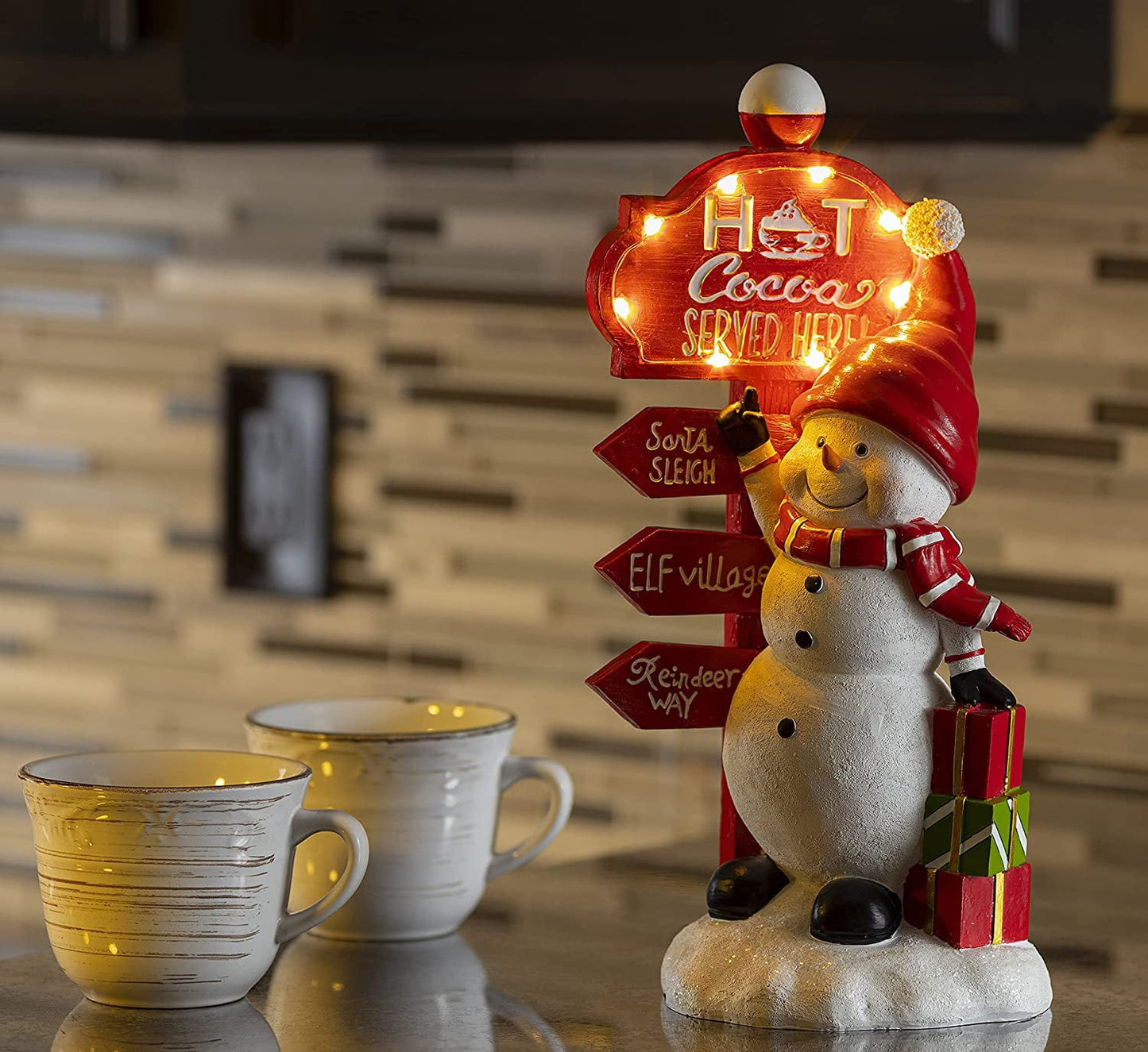Hot-Cocoa LED Signpost Christmas Snowman Light Decoration