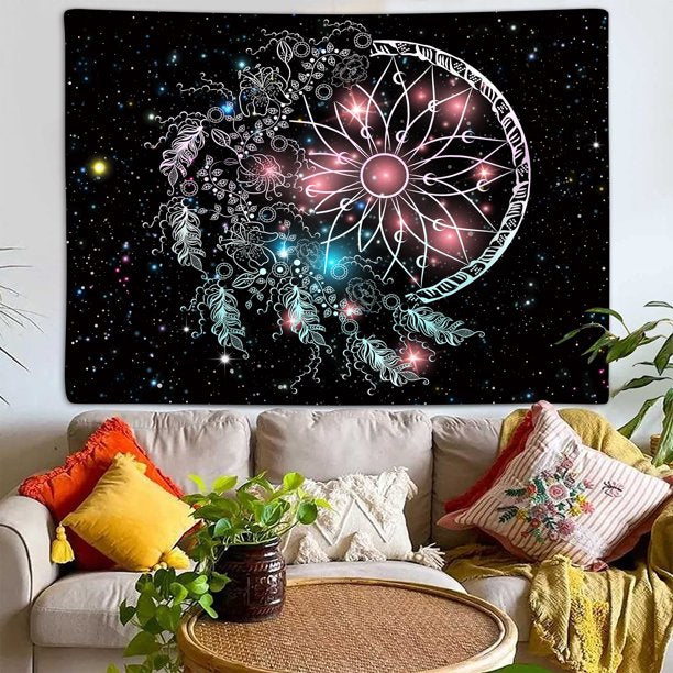 Colorful Pink Dreamcatcher Feather Galaxy Tapestry 60X40inches
