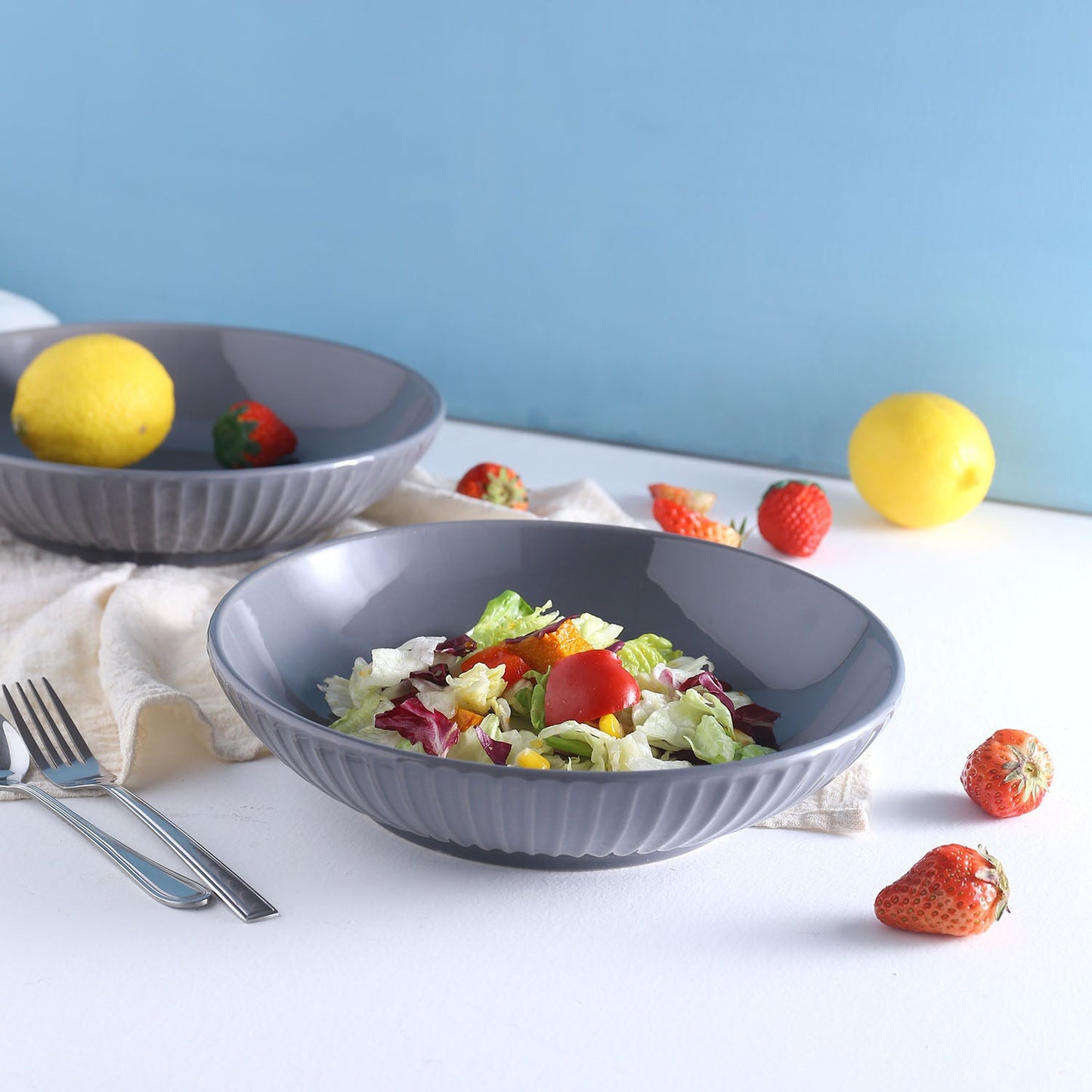 4 Piece 9.3 Inch Stoneware Pasta Bowl Set, 40 Oz